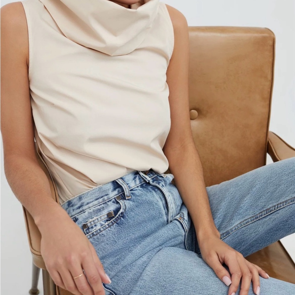 Marcella Sleeveless Cowl Neck Ribbed Tank Top - Creams